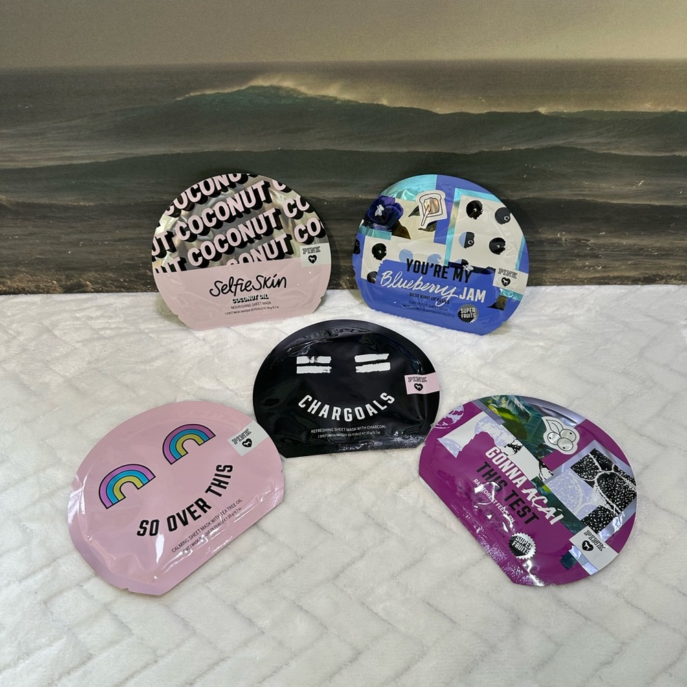 New Victorias Secret Pink Facial Sheet Face Mask Set Charcoal Coconut Blueberry